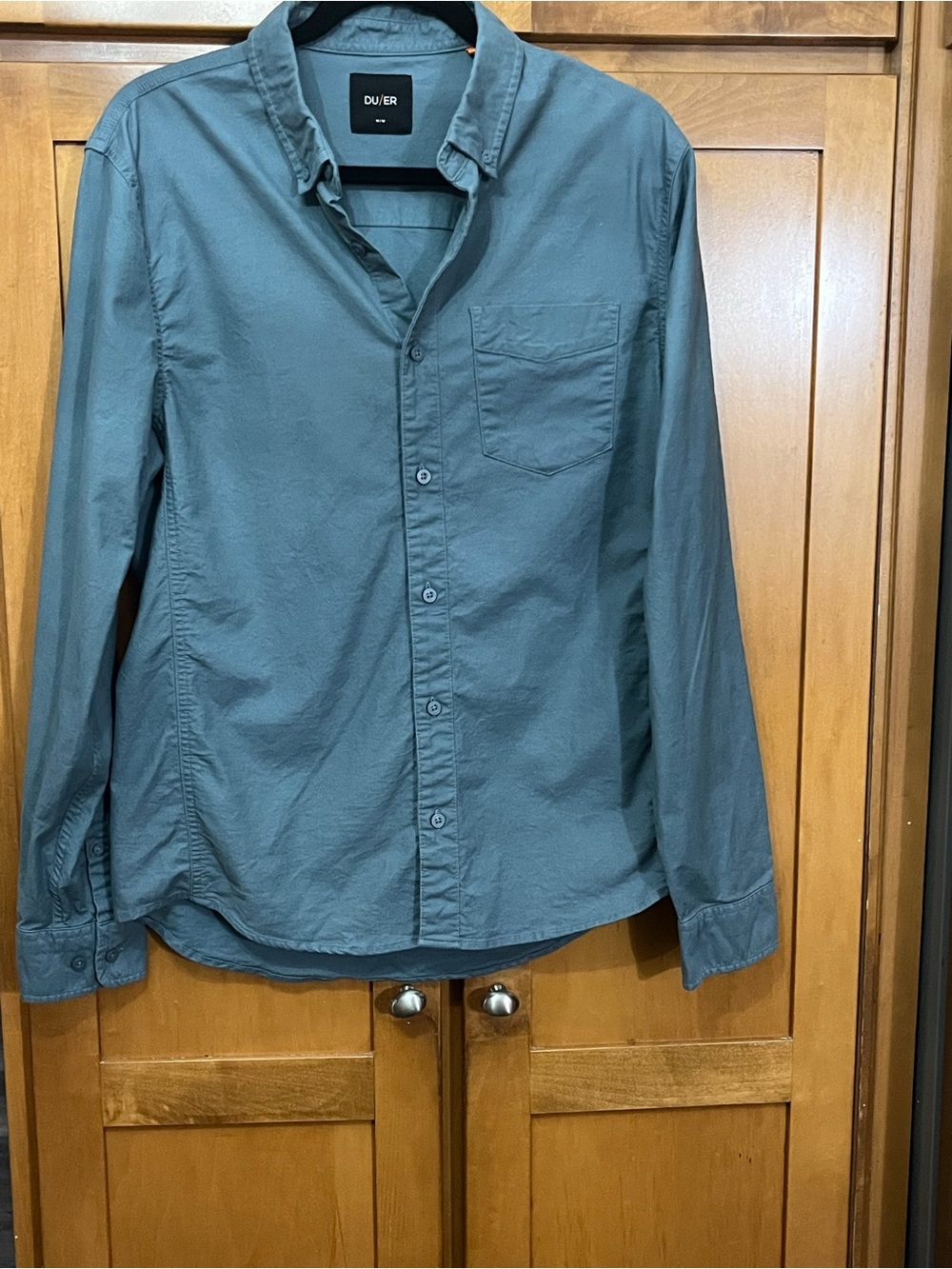 DUER Men's Performance Stretch Button Down Shirt Medium Blue Green